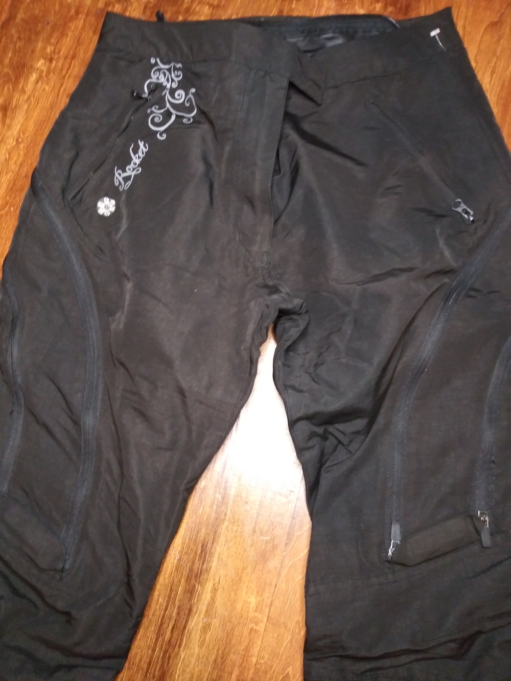 Black Biker Pants with Embroidered Detail